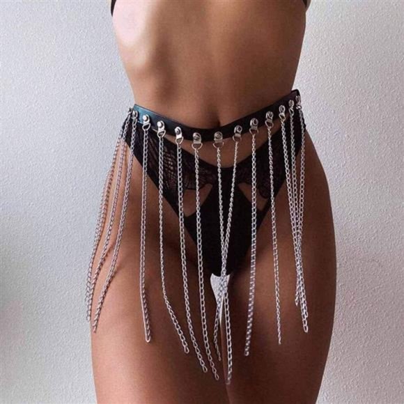 Zoestar Leather Waist Belt Punk Tassel Metal Body Cage for Women main image 2